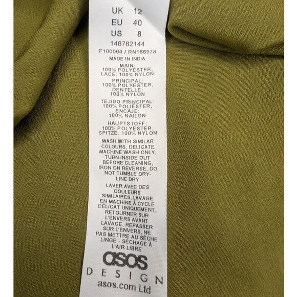 ASOS Cami Tiered Ruffle Mini Olive Dress Size 8 - Picture 11 of 16